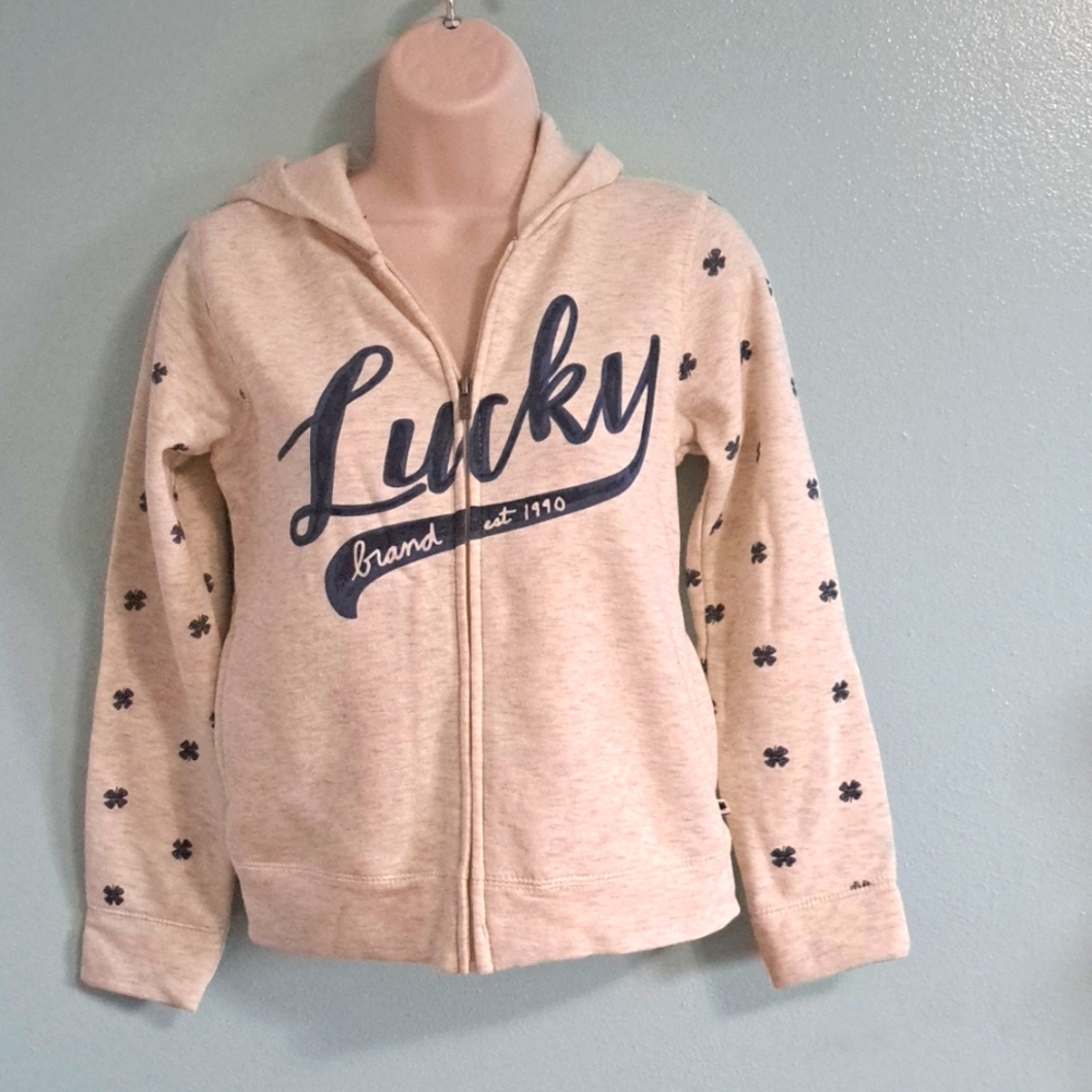 Lucky Brand Cream Color Four Leaf Clover Pattern Hoodie Medium